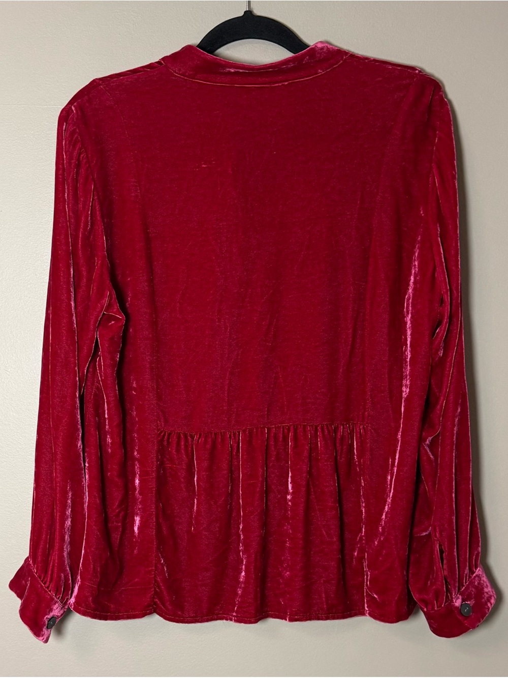 J. Jill Women PL Petite Red Velvet Long Sleeve Button-Up Blouse - Picture 2 of 9